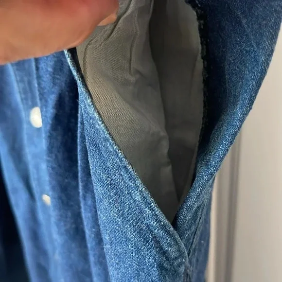 Vintage Chatts Island midi pleated blue denim jean flare skirt size 10 - Picture 11 of 13